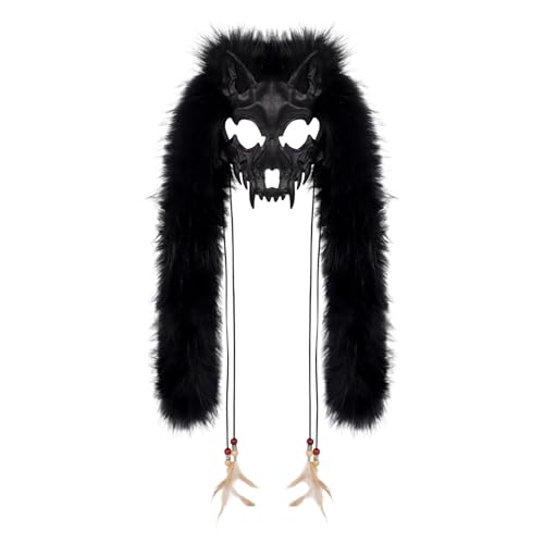 Fcnjsao Tier Halloween Kunstpelze Wikinger Füchse Werwölfe Kostüm Cosplay Zubehör Pelzige Wolfsmaske Themenparty Pelztier Wolf von Fcnjsao