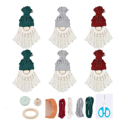 Fcnjsao Weihnachtsmann-Set mit Anleitung (evtl. nicht in deutscher Sprache), Makramee, Weihnachtsbaum-Hängeornamente für Anfänger, Basteln von Fcnjsao