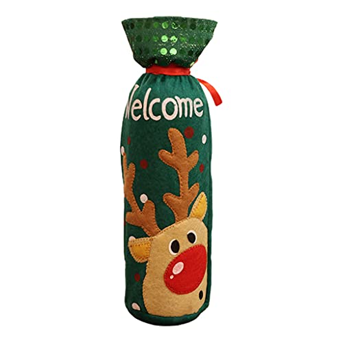 Fcnjsao Weinflaschen-Kleid mit Cartoon-Motiv, Weihnachtsmann, Hirsch, Schneemann, Stickerei, Tasche, Pailletten, Dinner-Party, Tischdekoration von Fcnjsao