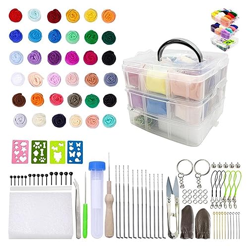 Nadelfilz-Starter-Kits, 36/48 Farben, Tierwolle, Bastelbedarf, Nadelfilz-Kits zum Basteln von Fcnjsao