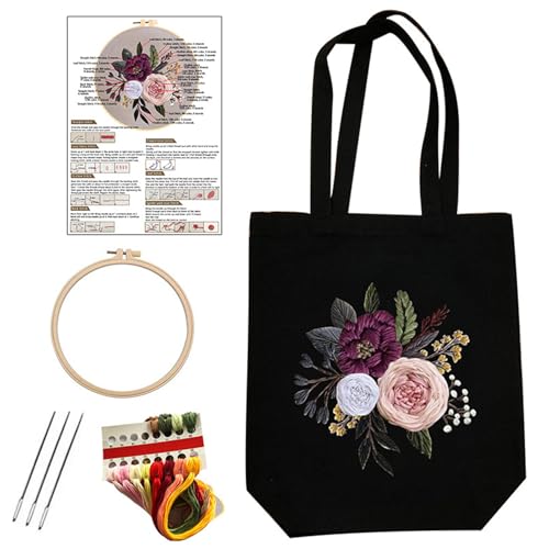 Nähset, Tasche mit Tragegriff und Blumenmuster, handgefertigte Leinentasche, Stickerei-Starter-Set für Damen Nähset, Tasche mit Tragegriff und Blumenmuster, handgefertigte Leinentasche, Stickerei-Starter-Set für Damen von Fcnjsao