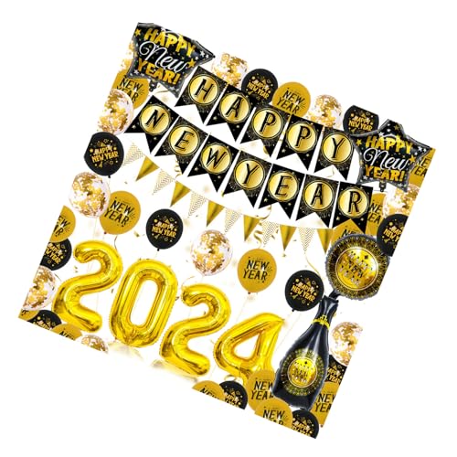 Neujahrs Party Dekorationen 2024 Frohes Neues Jahr Luftballons Set Festliche Party Aluminiumfolie Luftballons Dekorationen Feier Dekorationen von Fcnjsao