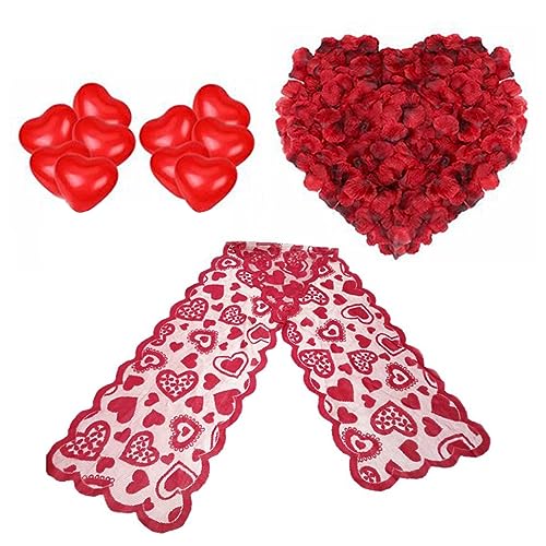 Valentinstagsdekorationsset, 2000 Stück Rosenblätter, 10 Stück Herzballons, Valentinstagsdekorationen, aufblasbar von Fcnjsao