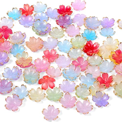 100 Stück Blumenperlen für Armbänder, 19 mm, Acrylblumen-Perlen, bunte Kirschblütenperlen, Kunststoff-Farbverlauf, Mini-Abstandshalter, Perlen für Schmuckherstellung, Basteln, Armband, Halskette 100 Stück Blumenperlen für Armbänder, 19 mm, Acrylblumen-Perlen, bunte Kirschblütenperlen, Kunststoff-Farbverlauf, Mini-Abstandshalter, Perlen für Schmuckherstellung, Basteln, Armband, Halskette von FdcLixuvol