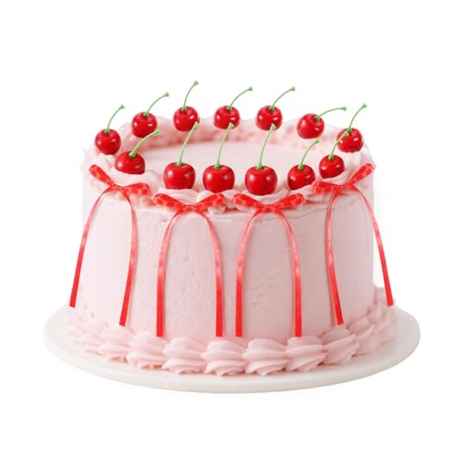 12er-Set Kirschkuchendekorationen und rote Schleife, Kuchendekoration, Geburtstagsschleife, künstliche Früchte, Kirschen, künstliche Kirschen, Dekoration für Geburtstag, Hochzeit, Brautparty 12er-Set Kirschkuchendekorationen und rote Schleife, Kuchendekoration, Geburtstagsschleife, künstliche Früchte, Kirschen, künstliche Kirschen, Dekoration für Geburtstag, Hochzeit, Brautparty von FdcLixuvol