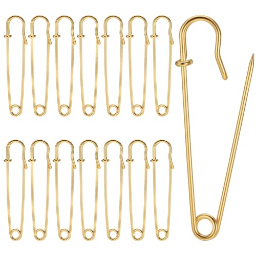 15 Stück große Sicherheitsnadeln, 7,6 cm, robuste Sicherheitsnadeln, extra groß, Edelstahlnadel, goldfarben, große Deckennadel für Kleidung, Decken, Handwerk, Leder, Leinwand, Röcke, Kilts (Gold) von FdcLixuvol