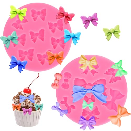 2 Stück Schleifen Schokoladen Form Rosa Schleifen Backform Silikon Fondant Formen Bonbon Form für DIY Bastelprojekte Cupcake Topper Gelee Geburtstagskuchen Eiswürfel von FdcLixuvol