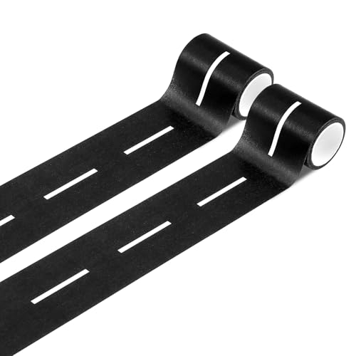 2 Stück Straßen Klebeband, Autobahn Eisenbahn Straßen Klebeband Straßenband Für Kinder Schwarzes Straßenband DIY Autobahn Tape Für Spielen Und Lernen Kindergeburtstagsparty Rennparty-Dekoration von FdcLixuvol