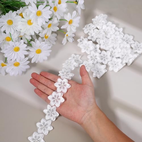 2 Yards Blumenspitzenborte, weißes Spitzenband mit 3D-Perlen, bestickte Blumenapplikation, Stoff, Kleidung, Dekoration, Band für selbstgemachte Nähen, Hochzeit, Brautkleider, Handwerk, Heimdekoration von FdcLixuvol