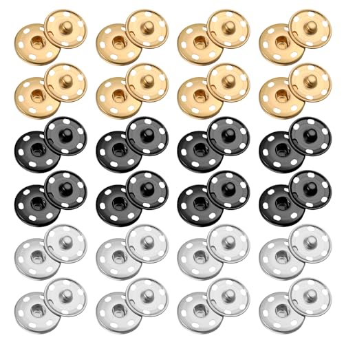 2.5 cm Druckknöpfe zum Nähen, 24 Sets Große Nähen Druckknöpfe Nähen Druckknöpfe für Stoff Metall Druckknöpfe Druckknöpfe zum Reparieren von Kleidung (Gold, Schwarz, Silber) von FdcLixuvol