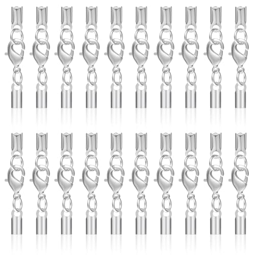 20 Sets Kordel-Endkappen mit Karabinerverschluss, Armband-Endkappen für Schmuckherstellung, silberfarbene Kordelenden, Halsketten mit Verschluss, einfache Schmuckverschlüsse, Verbindungsstücke 20 Sets Kordel-Endkappen mit Karabinerverschluss, Armband-Endkappen für Schmuckherstellung, silberfarbene Kordelenden, Halsketten mit Verschluss, einfache Schmuckverschlüsse, Verbindungsstücke von FdcLixuvol