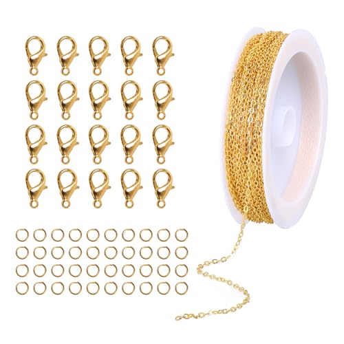 3 mm gedrehte Goldkette für Schmuckherstellung, Metallarmband, Halskette, Gliederketten mit 20 Karabinerverschlüssen, 40 Stück Biegeringe für DIY-Halsketten, Armbänder, Schmuckherstellungszubehör 3 mm gedrehte Goldkette für Schmuckherstellung, Metallarmband, Halskette, Gliederketten mit 20 Karabinerverschlüssen, 40 Stück Biegeringe für DIY-Halsketten, Armbänder, Schmuckherstellungszubehör von FdcLixuvol