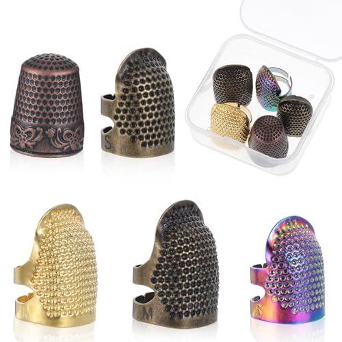 Fingerhut, 5 Stück Metall Finger Schutz Einstellbares Fingerspitzen Protektor Set Sewing Thimble Ring Bastelzubehör für Nähen Stricken Handarbeiten DIY-Werkzeuge, Messing Fingerhut, 5 Stück Metall Finger Schutz Einstellbares Fingerspitzen Protektor Set Sewing Thimble Ring Bastelzubehör für Nähen Stricken Handarbeiten DIY-Werkzeuge, Messing von FdcLixuvol