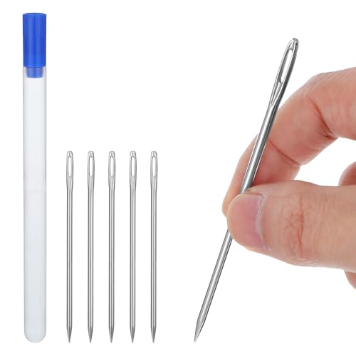 5 Stück große Öhrnadeln zum Handnähen, 10,2 cm lang, professionelle Polster-Handnähnadel mit Aufbewahrungsrohr zum Nähen, Quilten, Nähen, Heimwerken, Bastelprojekte von FdcLixuvol