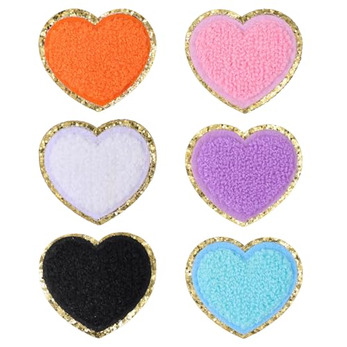 6 Stück Herz-Aufnäher aus Chenille, zum Aufbügeln, bestickt, glitzernd, mit goldfarbenem Pailletten-Bordüre, selbstklebender Chenille-Aufnäher für Jacken, Kleidung, Taschen, Rucksackreparatur 6 Stück Herz-Aufnäher aus Chenille, zum Aufbügeln, bestickt, glitzernd, mit goldfarbenem Pailletten-Bordüre, selbstklebender Chenille-Aufnäher für Jacken, Kleidung, Taschen, Rucksackreparatur von FdcLixuvol