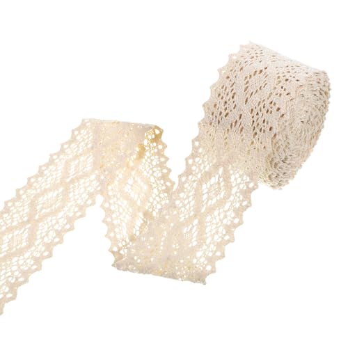 Beigefarbenes Baumwoll-Spitzenband, 4,5 m, Vintage-Stil, gehäkelt, Spitzenbesatz, Stoffapplikation zum Nähen, Hochzeitsdekoration, Geschenkverpackung, Weihnachtspaket, Scrapbooking, DIY Handwerk (5,6 von FdcLixuvol