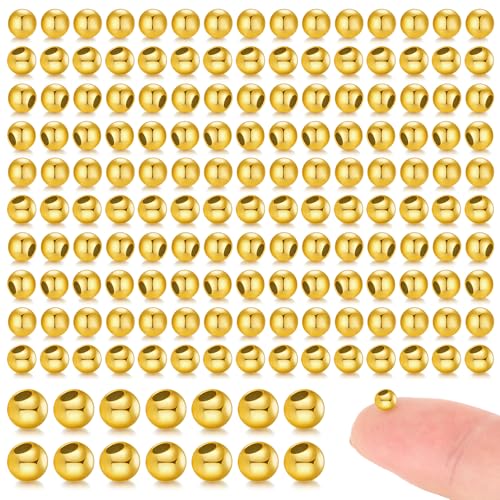 Kleine Goldperlen, 4 mm, runde Goldperlen für Armbänder, glatt gefüllte Perlen, Mini-plattiert, goldene Abstandshalter, nahtlose Verbindungsperlen, goldförmige lose Perlen für Schmuck, Halsketten, von FdcLixuvol