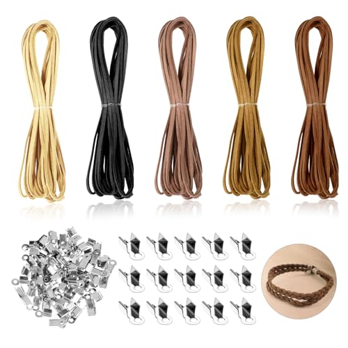 Lederband für Ketten, 25m Lederschnüre mit Schnurenden 5 Farben Lederband Kette Basteln Lederbänder Veloursleder Lederstreifen Faux Wildleder Schnur für DIY Armband Halskette Schmuck (5m x 3mm) von FdcLixuvol