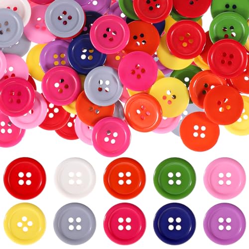 100 Stück in gemischten Farben, Kunststoffknöpfe, Kunstharz, Kreise, zum Basteln, rund, mehrfarbig, 4 Löcher, Kunstharzknöpfe, 23 mm, zum Nähen, Basteln (2,3 cm) von FdcZeyxior