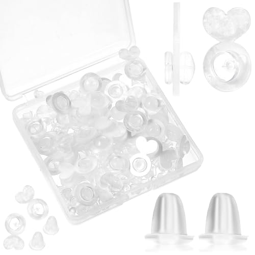 32 + 200 Stück transparente Silikon-Ohrring-Verschlüsse, Herz-Silikon-Ohrringheber für schwere Ohrringe, Gummi-Heber für große Ohrstecker, Ersatz 32 + 200 Stück transparente Silikon-Ohrring-Verschlüsse, Herz-Silikon-Ohrringheber für schwere Ohrringe, Gummi-Heber für große Ohrstecker, Ersatz von FdcZeyxior
