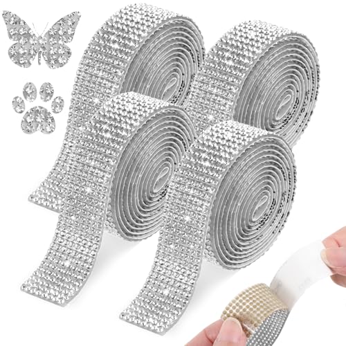4 Rollen Strassband Selbstklebend, Silber Kristall Strass Streifen Klebe Strass Glitzerband Rollen Für Herstellung Von Spiegeln Autokleidern DIY-Bastelarbeiten Hochzeiten Heimdekorationen 4 Rollen Strassband Selbstklebend, Silber Kristall Strass Streifen Klebe Strass Glitzerband Rollen Für Herstellung Von Spiegeln Autokleidern DIY-Bastelarbeiten Hochzeiten Heimdekorationen von FdcZeyxior