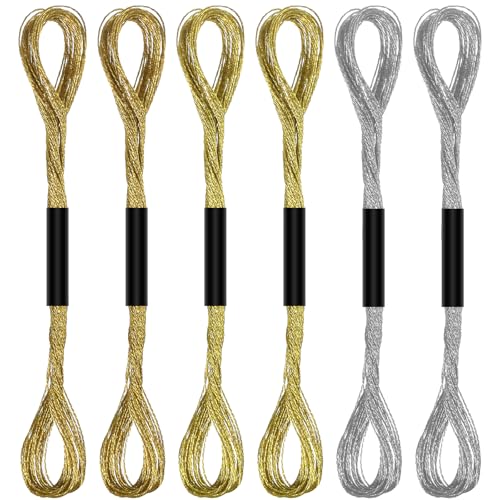 6 Knäuel, metallisches Stickgarn, Polyester, Kreuzstichfäden, Handstickerei, Schnur zum Nähen, Garn, Zubehör, Bastelzubehör, Gold+Gelb+Silber 6 Knäuel, metallisches Stickgarn, Polyester, Kreuzstichfäden, Handstickerei, Schnur zum Nähen, Garn, Zubehör, Bastelzubehör, Gold+Gelb+Silber von FdcZeyxior