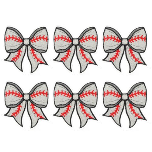6 Stück Schleifen-Flicken zum Aufbügeln auf Baseball-Stickerei, Spieltag, Sport-Stil, niedliche Applikationen, Zubehör für Kleidung, Rucksäcke, Hüte, Jeans, T-Shirts, Westen 6 Stück Schleifen-Flicken zum Aufbügeln auf Baseball-Stickerei, Spieltag, Sport-Stil, niedliche Applikationen, Zubehör für Kleidung, Rucksäcke, Hüte, Jeans, T-Shirts, Westen von FdcZeyxior