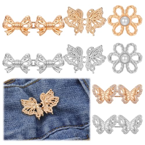 8 Sets Hosen-Taillenspanner, wiederverwendbar, Jeansgrößenversteller, Hosenknopfspanner ohne Nähen und ohne Werkzeug, abnehmbare Knopfnadeln für lose Jeans, Hosen, Röcke (kein Nähen) von FdcZeyxior