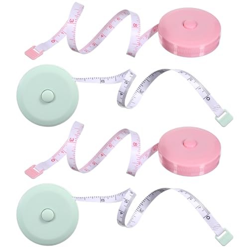 Einziehbares Maßband, 150 cm, weiches Taillenmaßband, Schneider, Nähtuch, Stoffmessung, digitale Bänder, Mini-Taschenmaßbänder, Grün, Rosa, 4 Stück von FdcZeyxior