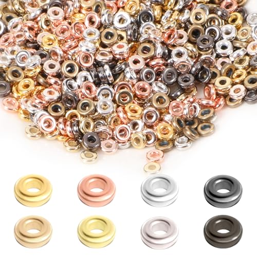 Flache Abstandshalter, 6 mm, 4 Farben, flache runde Perlen für Armband, Halskette, Schmuck, Basteln, lose Perlen für Schmuck, Armbänder, Halsketten, Ohrringe, Loch (gemischte Farben) von FdcZeyxior