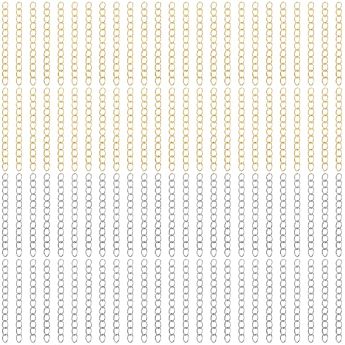 Kettenverlängerung für Schmuckherstellung, Armbandverlängerung, Silber und Gold, abnehmbare Halsketten-Verlängerungsketten für Schmuckherstellung, Fußkettchen, 100 Stück Kettenverlängerung für Schmuckherstellung, Armbandverlängerung, Silber und Gold, abnehmbare Halsketten-Verlängerungsketten für Schmuckherstellung, Fußkettchen, 100 Stück von FdcZeyxior