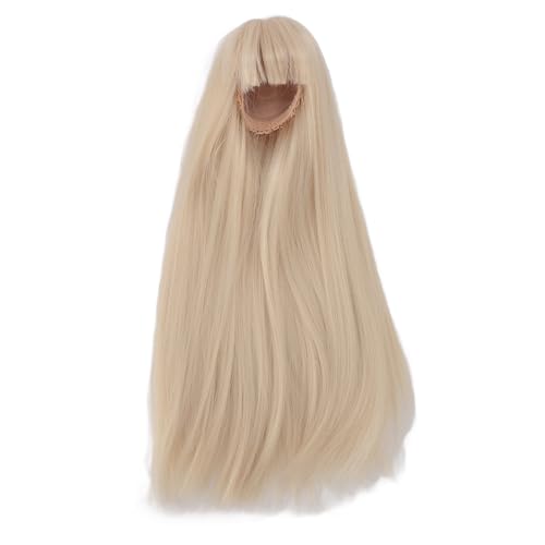 1/4 Puppenperücke mit Realistischer Kopfhaut - 18,5-21 cm Langes, Gerade Synthetisches Haar mit Verstellbaren Pony | Faser für das Styling | Trimmbares BJD -Puppenzubehör (Milch von Fdit
