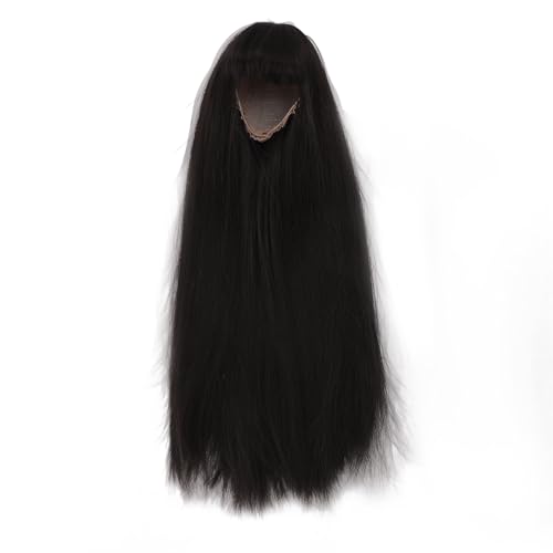 1/4 Puppenperücke mit Realistischer Kopfhaut - 18,5-21 cm Langes, Gerade Synthetisches Haar mit Verstellbaren Pony | Faser für das Styling | Trimmbares BJD -Puppenzubehör (Schwarz) von Fdit