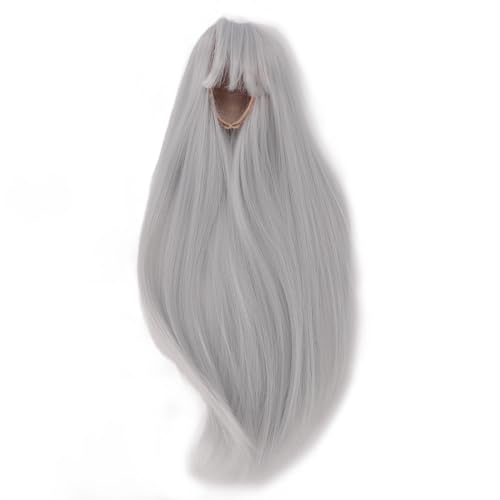 1/4 Puppenperücke mit Realistischer Kopfhaut - 18,5-21 cm Langes, Gerade Synthetisches Haar mit Verstellbaren Pony | Faser für das Styling | Trimmbares BJD -Puppenzubehör von Fdit