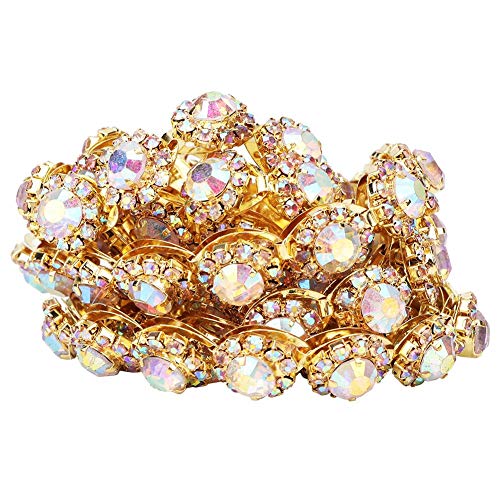 1 Yard Glas Kristall Strass Kette klar rund bunte Diamantketten, Strass Kristall Kette Trim für DIY Kleidung Hochzeitskleid Dekoration(Gold, AB Kristall) von Fdit