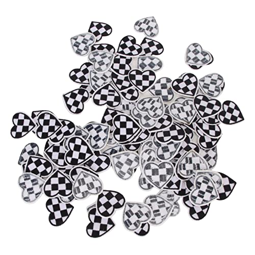 100pcs Herzförmige Flecken Bestickte Stoffflecken, Eisen auf Schwarzen Weißen Gittern DIY Applikation für Kleidungstaschen, Geeignet für die Meisten Szenen von Fdit