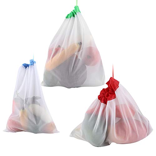 12 Stück wiederverwendbare Beutel mit Kordelzug aus Netzstoff für Obst und Gemüse, Polyster, Gepäck, Einkaufstasche mit Tara-Gewicht auf Tags, Spielzeugbeutel 12 Stück wiederverwendbare Beutel mit Kordelzug aus Netzstoff für Obst und Gemüse, Polyster, Gepäck, Einkaufstasche mit Tara-Gewicht auf Tags, Spielzeugbeutel von Fdit