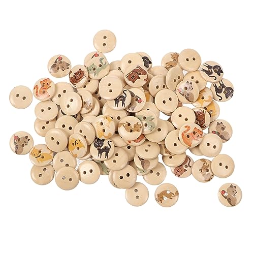 500pcs Holzknöpfe, Katzendruck Verschiedene Holznähte, 15 Mm, für DIY -Kunsthandwerk, Scrapbooking, Nähen, Nähen (Originalfarbe bunte Katze) von Fdit