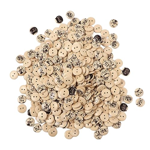 500pcs Holzknöpfe, Katzendruck Verschiedene Holznähte, 15 Mm, für DIY -Kunsthandwerk, Scrapbooking, Nähen, Nähen (Originalfarbe schwarzer Linie Katze) von Fdit
