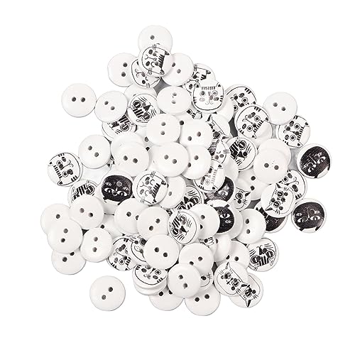 500pcs Holzknöpfe, Katzendruck Verschiedene Holznähte, 15 Mm, für DIY -Kunsthandwerk, Scrapbooking, Nähen, Nähen (Weißer Hintergrund schwarzer Linie Katze) von Fdit