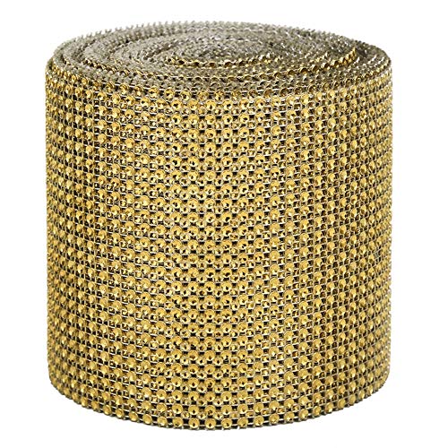 9m 24 Reihen Kunststoff künstlich funkelnden Glitzer Strass Diamant Mesh Band für DIY Craft Sewing Party Dekoration(Gold) von Fdit