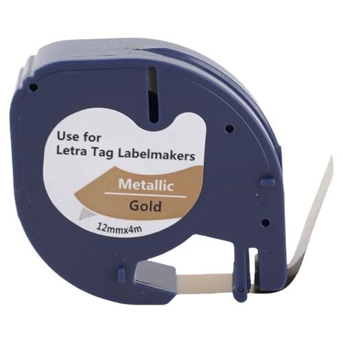 Ersatzband für Beschriftungsbänder 12 mm x 4 m Schwarz-auf-Gold-kompatibles Beschriftungsband für Letratag-Etikettierer von Fdit