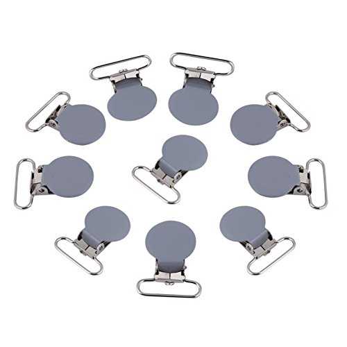 Fdit 10Pcs 25mm Metall Klammer Clips Robuste runde Hosenträger Klammern Schnuller Riemenhalter Clip DIY Herstellung von Zubehör für elastische Riemen Hosen und Jeans(grau) von Fdit