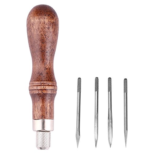 4 In 1 Holzgriff Leder Craft Nähset Diamond Awl DIY Locher Werkzeug zum Nähen von Leder Handnähen von Fdit