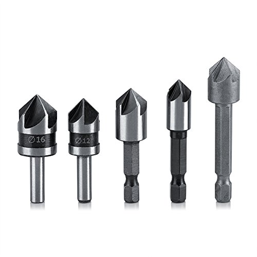 Fdit 5Pcs / Satz Senker Bohrer, Verzinkboor Schnellarbeitsstahl Industrie Holzschaft Hexagonal Spitze Schnellarbeitsstahl Industrie Bohrer Holzbearbeitung Anfasmaschine Anfasen Cutter von Fdit