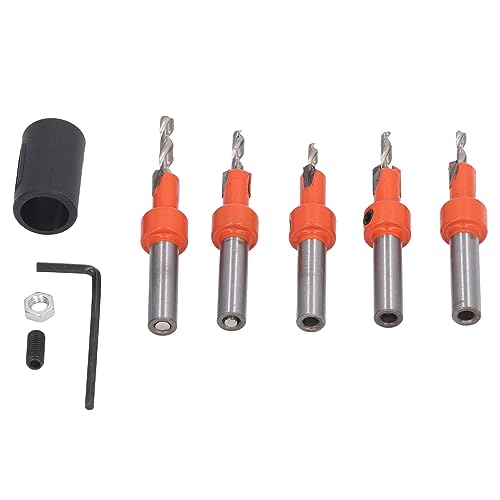 Fdit 5pcs Countersink -Bohrer -Bit, Holzbearbeitung Rundes Schaftbitset mit Sechskantschlüssel und Limiter für Kiefernsandelholzholz Massivholz und MDF von Fdit