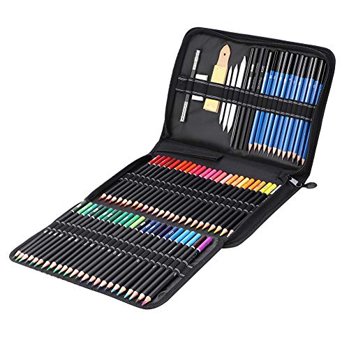 Fdit 95 PCS Professionelles Zeichnungsskizze -Kit mit Skizzenbuch, Graphitkohlefarbstiften, Kunstbedarf für Erwachsene Jugendliche Anfänger, Zipper -Fall Inklusive von Fdit