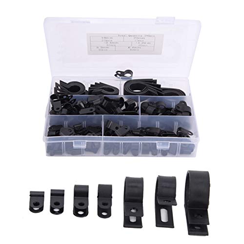 Fdit Befestigen Sie Sicher Drähte und Kabel mit 200 Pcs Kunststoff -Nylon -Kabelklemme R Drahtklemme/Halter Befestigungselement (200 Stück - Black Nylon R -Typ -Klemme) von Fdit