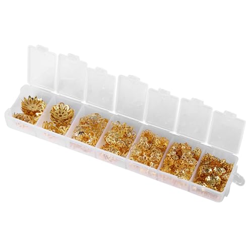 Fdit Blütenförmige Metallschmuck-Befunde 300pcs 7-Größe Abstandshalterkappe für Halskettenarmband-Ohrring-Herstellung, Hochwertiges Material für Schmuckliebhaber, Metall (GOLD) von Fdit