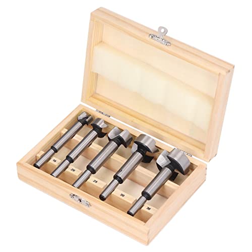 Fdit Forstner Drill Bit Bit Buting Effizient von Löchern für Tischtaschen- mit Aufbewahrungsbox, 5 Mm-Stück Hochgeschwindigkeits-Kohlenstoffstahl-Kit 15 Mm-35 Mm-35 Mm von Fdit